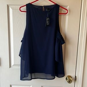 (NAVY)BUCKLE BLACK off shoulder shirt